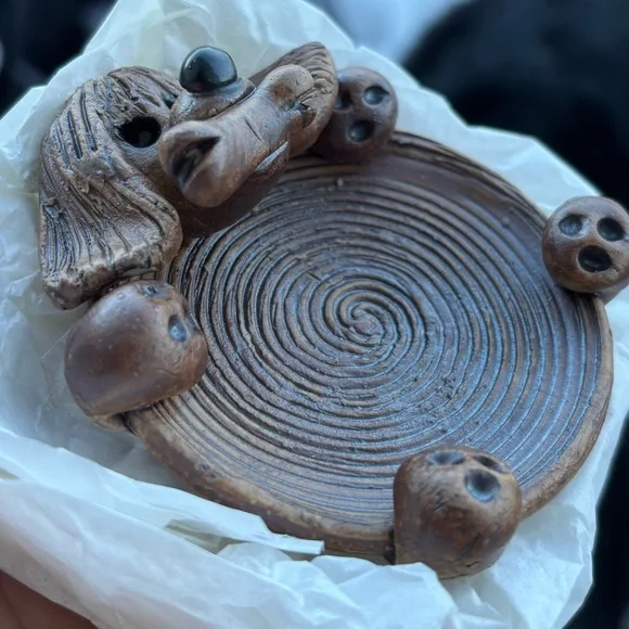 Handmade Pottery Dog Trinket Dish – Sculpted Dog with Bone - Picture 4 of 7